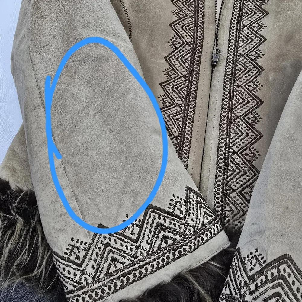 Weatherproof Garment Co. Vtg  Suede Leather Tan Embroidered Penny Lane Coat M - Picture 15 of 17